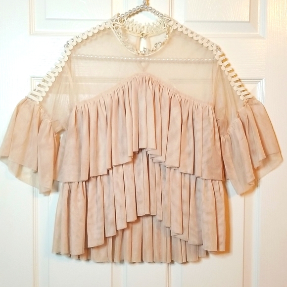 Paris Trend Tops - Paris Trend Womens Layered Tulle Sheer Blush Top